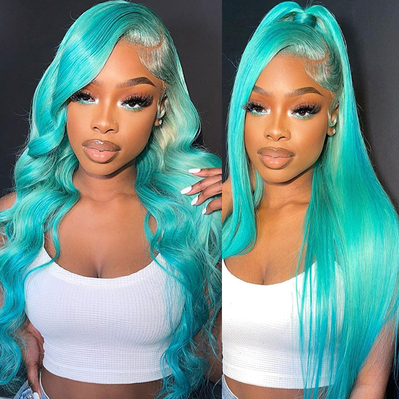 Turquoise 100% Human Hair 13x4 Lace Front Wig Small Knots Straight Hair [LFW35]