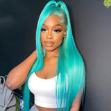Turquoise 100% Human Hair 13x4 Lace Front Wig Small Knots Straight Hair [LFW35]