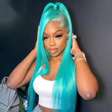 Turquoise 100% Human Hair 13x4 Lace Front Wig Small Knots Straight Hair [LFW35]