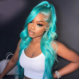 Turquoise 100% Human Hair 13x4 Lace Front Wig Small Knots Straight Hair [LFW35]